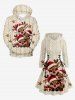 Plus Size Christmas Hat Elk Cable Knit 3D Print Lace Up Drawstring Hoodie Dress -  