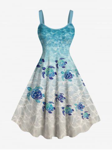 Robe débardeur hawaïenne à imprimé tortues marines et vagues, grande taille - SKY BLUE - XS