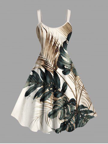 Robe débardeur hawaïenne à imprimé feuilles tropicales grande taille - WHITE - 5X