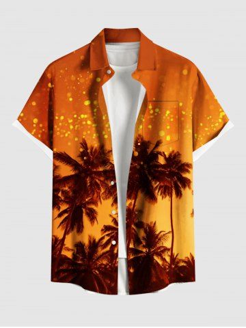 Plus Size Coconut Tree Ombre Sky Print Buttons Pocket Hawaii Shirt For Men - ORANGE - 3XL