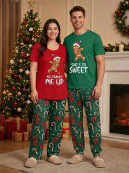 Matching Bowknot Candy Gingerbread Christmas Pajamas for Couples Sleepwear Set -  