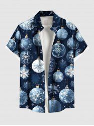 Chemise à boutons et poches pour homme, grande taille, imprimé de boules de Noël et de flocons de neige - Bleu 4XL