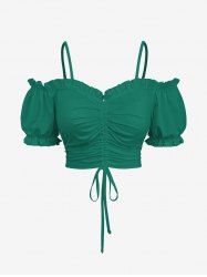 Plus Size Cinched Ruched Ruffles Cold Shoulder Cami Top -  