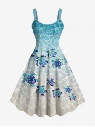 Robe débardeur hawaïenne à imprimé tortues marines et vagues, grande taille - Bleu Ciel 4X