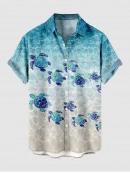 Plus Size Sea Turtle Sea Ripple Print Buttons Pocket Hawaii Shirt For Men -  