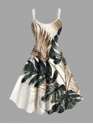 Robe débardeur hawaïenne à imprimé feuilles tropicales grande taille - Blanc 3X
