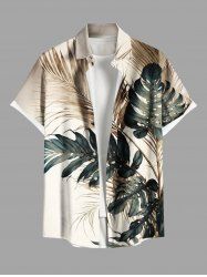 Plus Size Tropical Leaf Print Buttons Pocket Hawaii Shirt For Men - Blanc 6XL