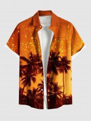 Plus Size Coconut Tree Ombre Sky Print Buttons Pocket Hawaii Shirt For Men -  