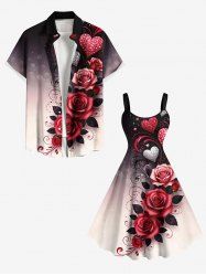 Valentines Rose Flower Heart Dip Dye Ombre Print Plus Size Matching Outfit For Couples -  