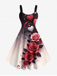 Robe trapèze grande taille à imprimé ombré rose et cœur pour la Saint-Valentin - Noir S