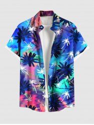 Chemise hawaïenne à poches boutons, imprimé ombré coloré avec cocotier, grande taille, pour hommes - Bleu Marine S