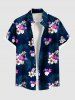 Ensemble hawaïen assorti chemise et barboteuse grande taille, tenue de plage à imprimé feuilles tropicales et hibiscus pour couples - Bleu de Minuit 