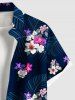 Ensemble hawaïen assorti chemise et barboteuse grande taille, tenue de plage à imprimé feuilles tropicales et hibiscus pour couples - Bleu de Minuit 