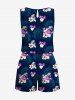 Ensemble hawaïen assorti chemise et barboteuse grande taille, tenue de plage à imprimé feuilles tropicales et hibiscus pour couples - Bleu de Minuit 