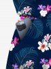 Ensemble hawaïen assorti chemise et barboteuse grande taille, tenue de plage à imprimé feuilles tropicales et hibiscus pour couples - Bleu de Minuit 