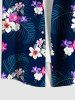 Ensemble hawaïen assorti chemise et barboteuse grande taille, tenue de plage à imprimé feuilles tropicales et hibiscus pour couples - Bleu de Minuit 