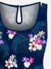 Ensemble hawaïen assorti chemise et barboteuse grande taille, tenue de plage à imprimé feuilles tropicales et hibiscus pour couples - Bleu de Minuit 