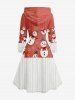Plus Size Christmas Snowman Snowflake Cable Knit 3D Print Lace Up Drawstring Hoodie Dress -  