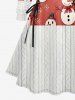 Plus Size Christmas Snowman Snowflake Cable Knit 3D Print Lace Up Drawstring Hoodie Dress -  