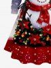 Plus Size Christmas Snowman Snowflake Flowers Ball Print Lace Up Drawstring Hoodie Dress -  