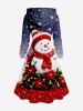 Plus Size Christmas Snowman Snowflake Flowers Ball Print Lace Up Drawstring Hoodie Dress -  