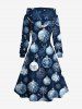 Plus Size Christmas Ball Snowflake Print Lace Up Drawstring Hoodie Dress -  