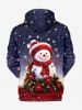 Plus Size Christmas Snowman Snowflake Flowers Ball Print Pocket Drawstring Hoodie For Men -  