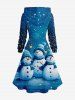 Plus Size Christmas Snowman Snowflake Print Lace Up Drawstring Hoodie Dress -  
