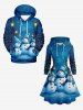 Robe à capuche grande taille avec imprimé bonhomme de neige et flocons de neige, lacée et à cordon. - Bleu Marine 4X