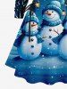 Plus Size Christmas Snowman Snowflake Print Lace Up Drawstring Hoodie Dress -  