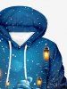 Sweat à capuche grande taille pour homme, imprimé bonhomme de neige et flocons de neige, poche et cordon de serrage - Bleu Ciel 2XL