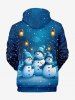 Plus Size Christmas Snowman Snowflake Print Pocket Drawstring Hoodie For Men -  