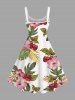 Robe trapèze hawaïenne à imprimé floral tropical et feuilles d'hibiscus grande taille - Blanc 6X