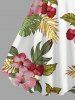 Robe trapèze hawaïenne à imprimé floral tropical et feuilles d'hibiscus grande taille - Blanc 6X