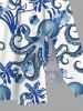 Plus Size Hibiscus Flower Octopus Print Hawaii Split Pocket A Line Midi Dress -  