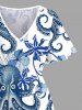 Plus Size Hibiscus Flower Octopus Print Hawaii Split Pocket A Line Midi Dress -  