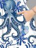 Plus Size Hibiscus Flower Octopus Print Hawaii Split Pocket A Line Midi Dress -  