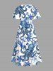 Robe midi trapèze grande taille à imprimé hibiscus et pieuvre, style hawaïen, avec poches fendues - Bleu Ciel 1X