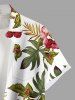 Chemise à poches boutons grande taille pour homme, imprimée de fleurs d'hibiscus et de feuilles tropicales, style hawaïen. - Blanc 4XL