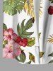 Chemise à poches boutons grande taille pour homme, imprimée de fleurs d'hibiscus et de feuilles tropicales, style hawaïen. - Blanc 4XL