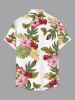 Chemise à poches boutons grande taille pour homme, imprimée de fleurs d'hibiscus et de feuilles tropicales, style hawaïen. - Blanc 4XL