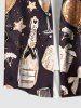 Chemise grande taille pour homme, motif ballons, nœud papillon et imprimé vin, poche boutonnée, idéale pour les fêtes du Nouvel An. - Noir XL