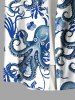 Plus Size Hibiscus Flower Octopus Print Hawaii Button Pocket Shirt For Men -  