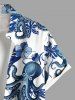 Chemise hawaïenne à poches boutons, imprimé pieuvre et fleurs d'hibiscus, grande taille, pour homme - Bleu Ciel 3XL