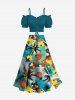 Plus Size Coconut Tree Sea Shell Flower Print Hawaii Split A Line Skirt -  