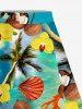 Plus Size Coconut Tree Sea Shell Flower Print Hawaii Split A Line Skirt -  
