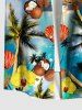 Plus Size Coconut Tree Sea Shell Flower Print Hawaii Button Pocket Shirt For Men -  