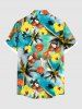 Plus Size Coconut Tree Sea Shell Flower Print Hawaii Button Pocket Shirt For Men -  