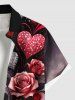 Plus Size Rose Flower Heart Dip Dye Ombre Print Valentines Button Pocket Shirt For Men -  