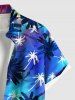Chemise hawaïenne à poches boutons, imprimé ombré coloré avec cocotier, grande taille, pour hommes - Bleu Marine S
